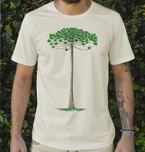 Camiseta Masculina em Algodão Orgânico - Estampa Araucária - Artista: Priscila Fernandes