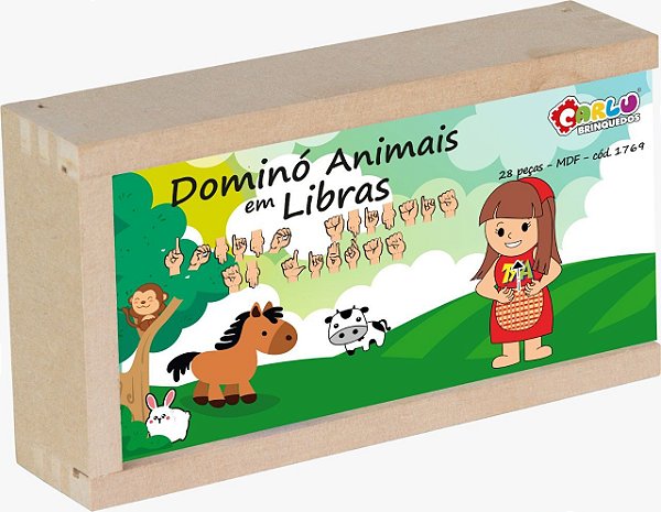 Brinquedo Educativo Domino Animais Em Libras Mdf 28 Peças - Carlu