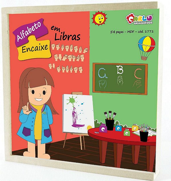 Encaixe Letras Alfabeto Em Libras Mdf 54 Peças - Carlu