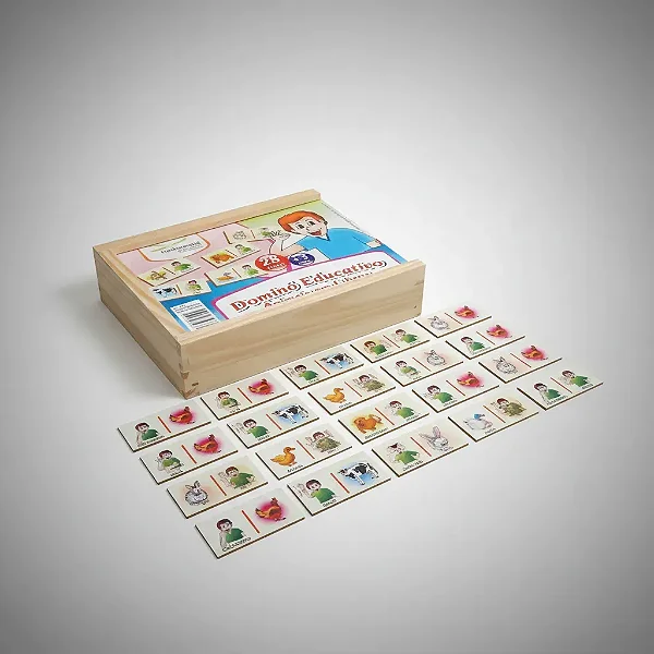 Brinquedo Educativo Domino Animais Em Libras MDF 28 Peças - Fundamental