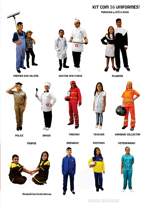 Kit Uniformes Das Profissões Com 16 Peças - Jottplay