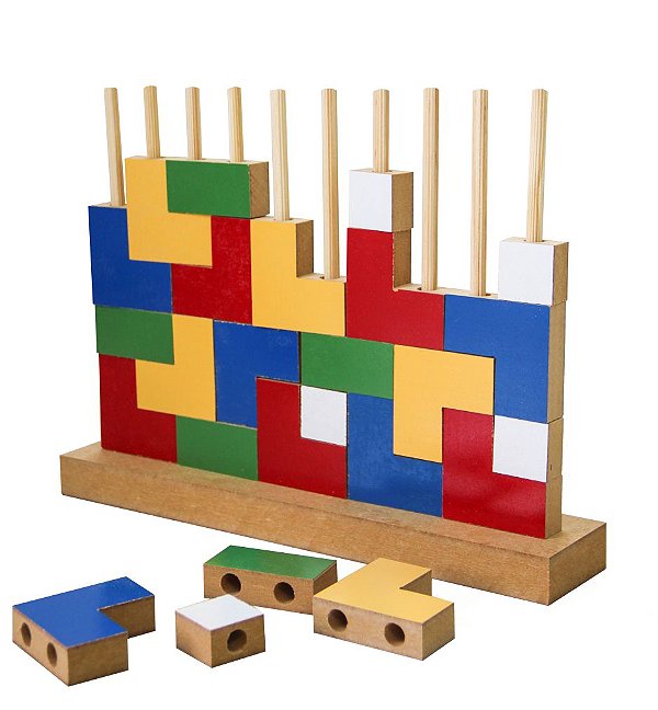 Brinquedo Pedagógico Blocos De Encaixe Na Vertical Em Mdf Colorido
