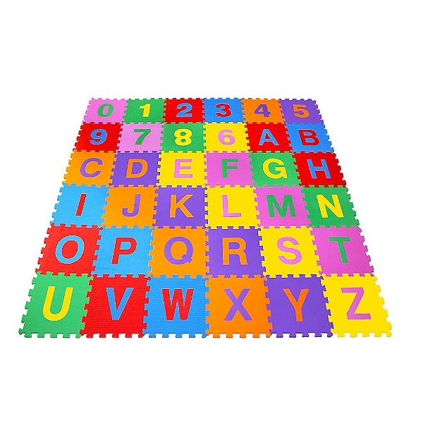 Jogo Educativo Tapete Alfabeto Números Encaixados E.V.A 36 Placas