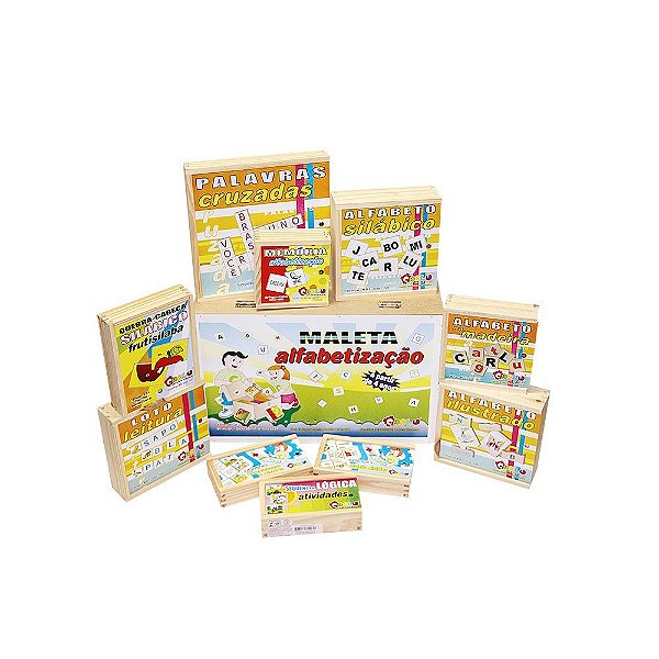 Brinquedo Educativo Maleta Baú Habilidades Alfabetizacao 10 Jogos Mdf