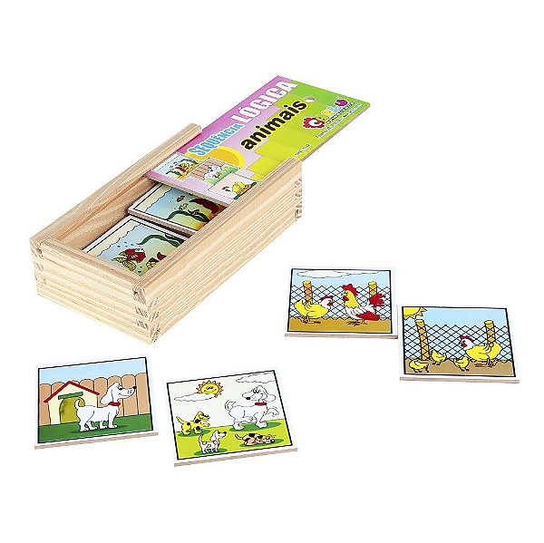 Brinquedo Educativo Sequençia Lógica Animais Em Mdf Com 16 Peças