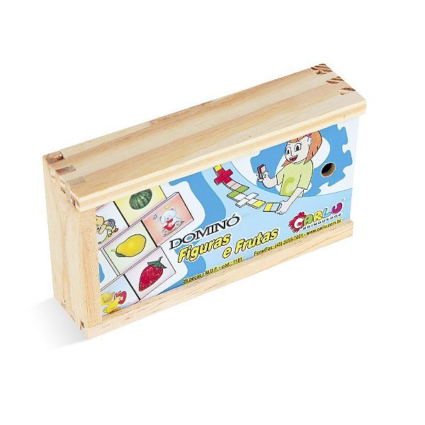 Brinquedo Educativo Dominó Figuras E Frutas Mdf 28 Peças