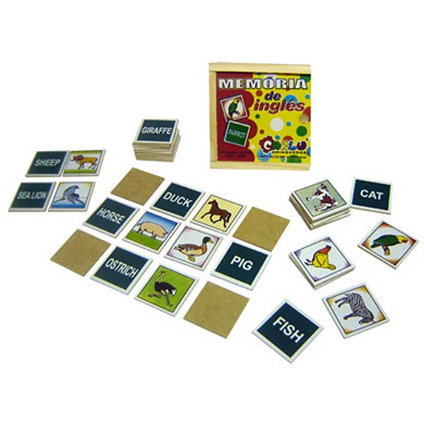 Brinquedo Educativo Memória Inglês Mdf 40 Peças