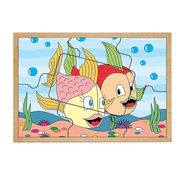 Brinquedo Educativo Quebra Cabeça Casal Peixes Base Mdf Com 7 Peças