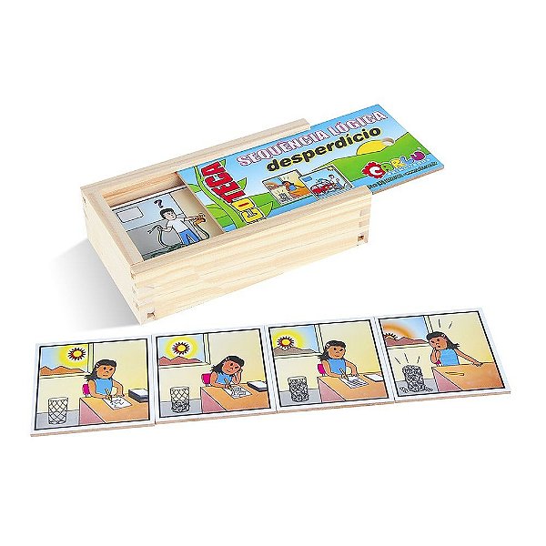 Brinquedo Educativo Sequençia Lógica Desperdicio Em Mdf Com 16 Peças