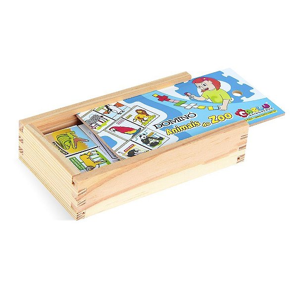 FL - Brinquedo Educativo Dominó Animais Do Zoo Mdf 28 Peças