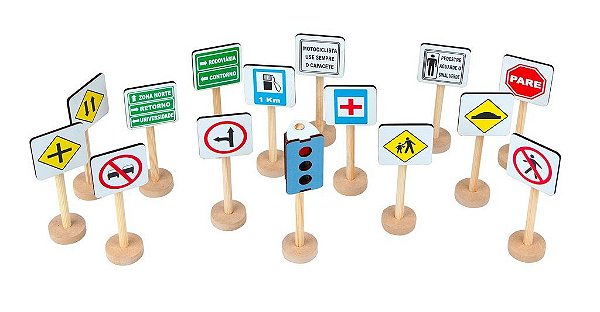 FL - Brinquedo Educativo Jogo Educativo Mini Kit De Trânsito Em Mdf 15 Placas.