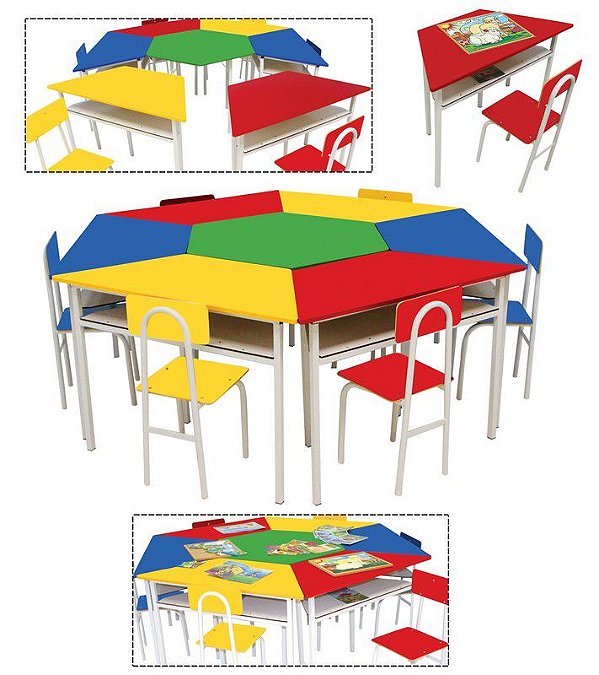 Mesas Kit Sextavado Mesas Angulares Com 6 Cadeiras