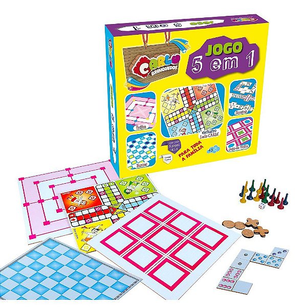Brinquedo Educativo Jogo 5 Em 1 Em Mdf - Dama Trilha Jogo Da Velha Dominó E Ludo. - Carlu