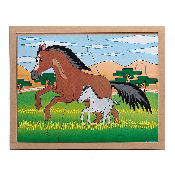 Brinquedo Educativo Quebra Cabeça Animais E Filhotes Cavalo Base Mdf - Carlu
