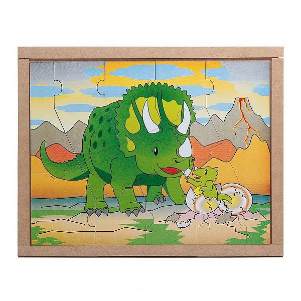 Brinquedo Educativo Quebra Cabeça Animais E Filhotes Dinossauro Base Mdf - Carlu
