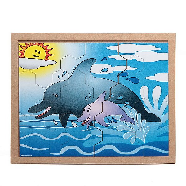 Brinquedo Educativo Quebra Cabeça Animais E Filhotes Golfinho Base Mdf - Carlu