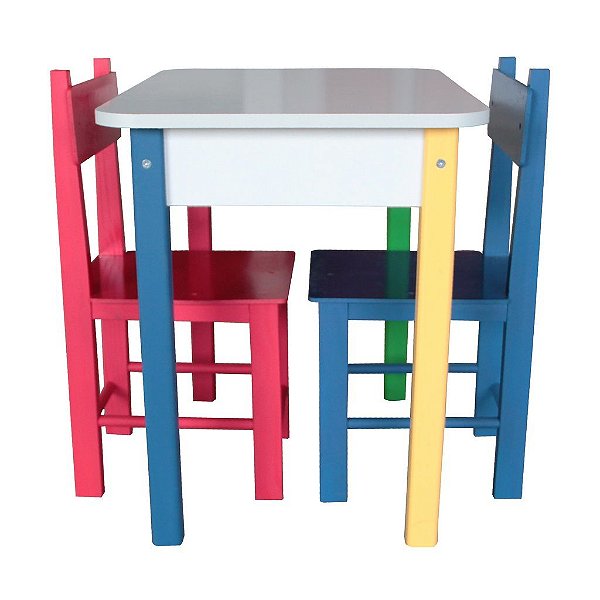 Mesa Retangular Colorida Com 2 Cadeirinhas