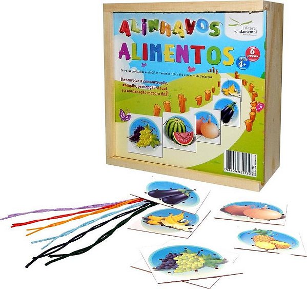Brinquedo Educativo Alinhavos Alimentos Com 06 Peças + 06 Cadarços
