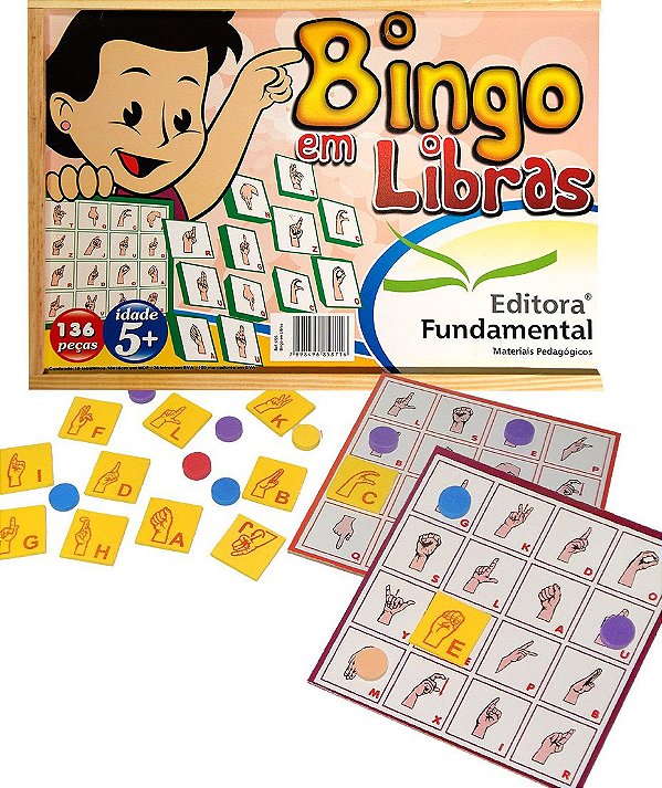 Brinquedo Educativo Bingo De Libras Em Madeira Com 136 Peças