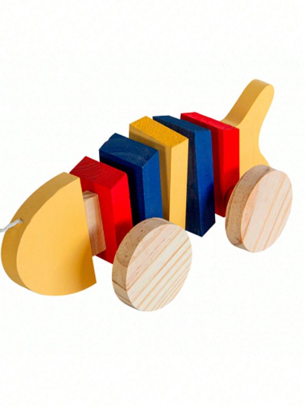 Brinquedo de puxar Peixe Articulado Madeira Colorido 31 cm