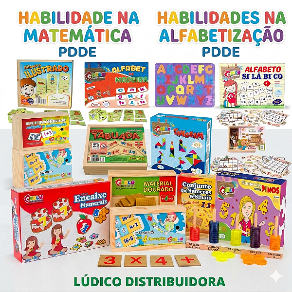Baú Pedagógico Escolar 2 em 1 - Habilidades Da Matemática e Alfabetização FNDE 20 Jogos