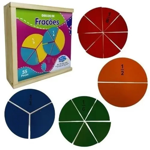 Brinquedo Educativos Disco De Frações 96 Peças Cx De Madeira