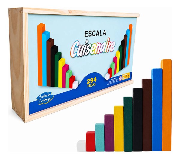 Brinquedo Educativos Escala Cuisinaire 294 Pçs Caixa Madeira