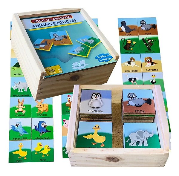 Jogo Da Memória Animais E Filhotes Infantil Educativos 40 Pç