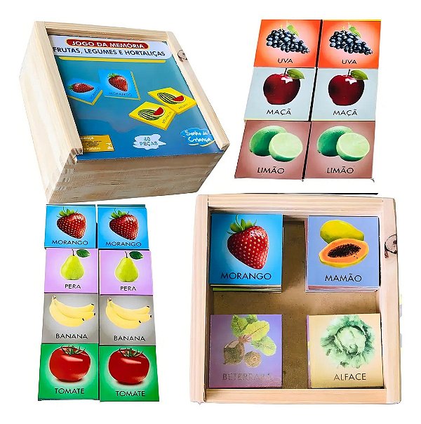 Jogo Da Memória Frutas Legumes Educativo Em Madeira 40 Peças