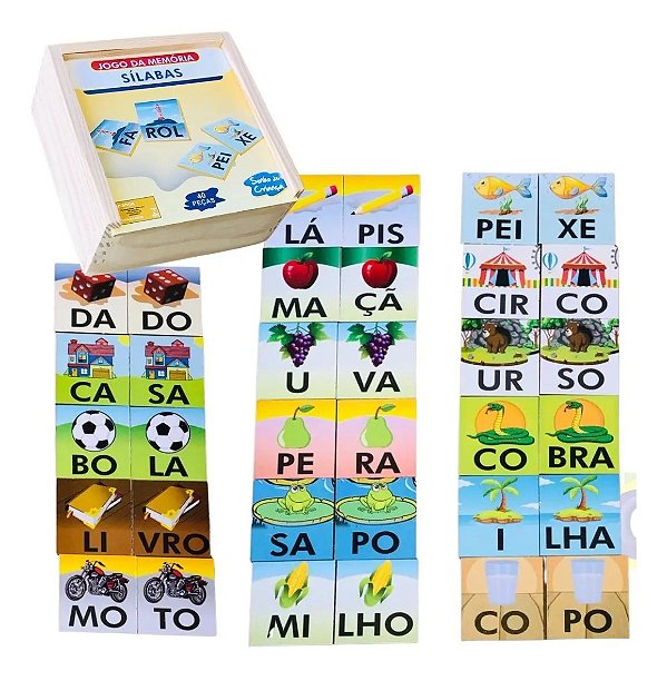 Jogo Educativo Memoria Silabas Iniciais E Figuras Em Madeira