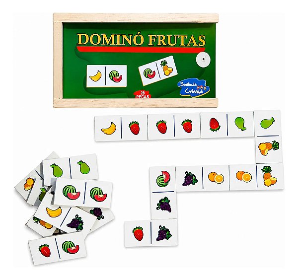Dominó De Frutas Educativo Jogo Com 28 Peças Em Madeira