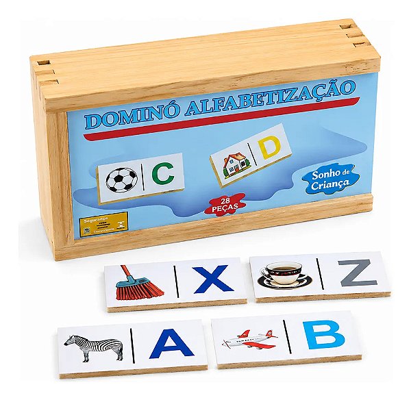 Dominó Educativo De Alfabetização 28pç Pedagógico Em Madeira
