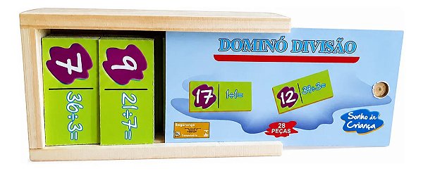 Dominó De Divisão Educativo Pedagógico 28 Peças Em Madeira