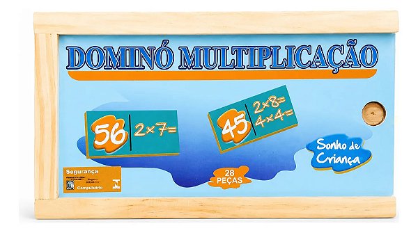 Dominó De Multiplicação Pedagógico 28 Peças Em Caixa Madeira