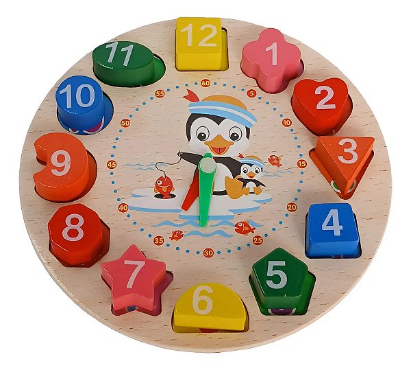 Relogio Brinquedo 12 Encaixes Didatico Educativo Madeira 17x17cm