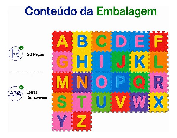 Tapete Tatame Infantil Eva Bebê Alfabeto 26Placas 30x30cm