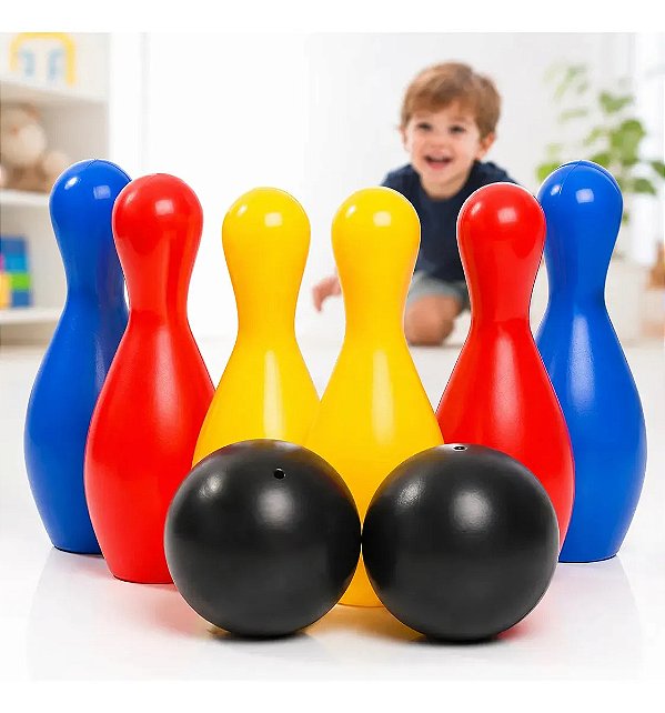 Jogo Boliche Infantil 6 Pinos 28cm 2 Bolas 10cm Colorido