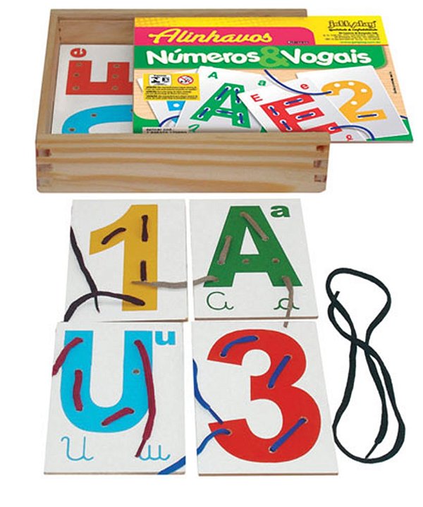 Brinquedo Educativo Alinhavos Números E Vogais Com 15 Placas