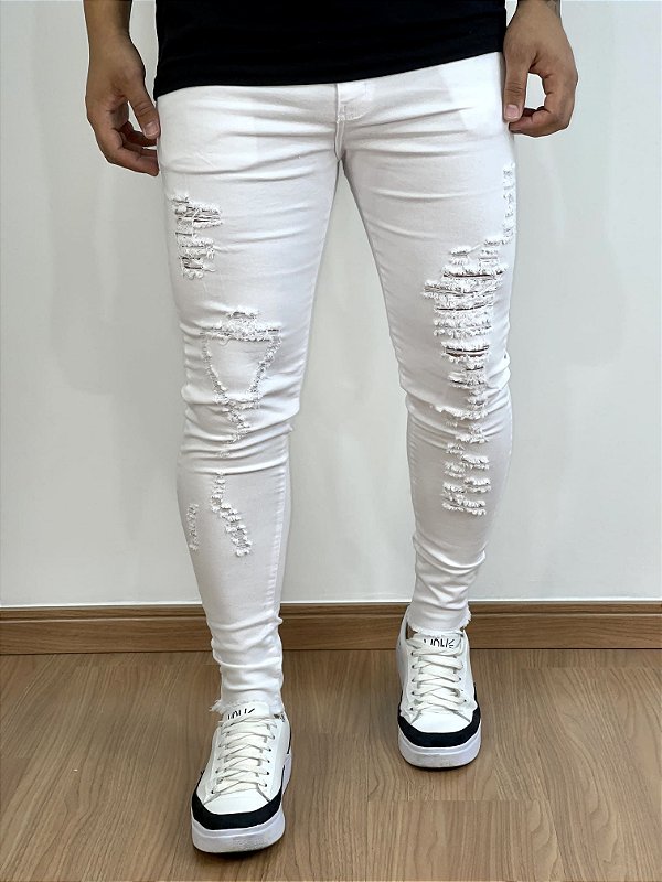 Calça Branca Super Skinny Destroyed V2 - Creed Jeans