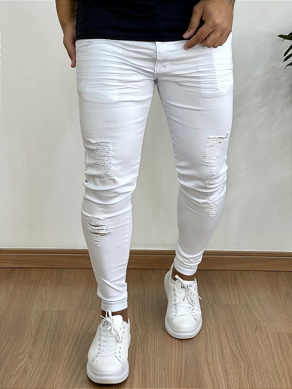Calça Jeans Branca Super Skinny Destroyed - Codi