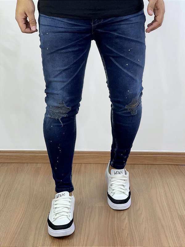 Calça Jeans Lav Escura Super Skinny Respingos - Colin Denim