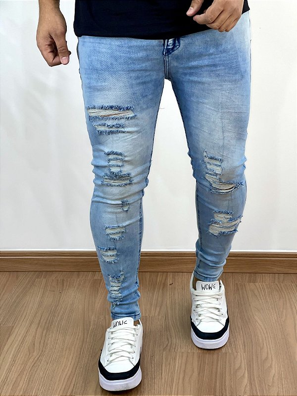 Calça Jeans Lav Médio Super Skinny Destroyed C01 - Colin Denim