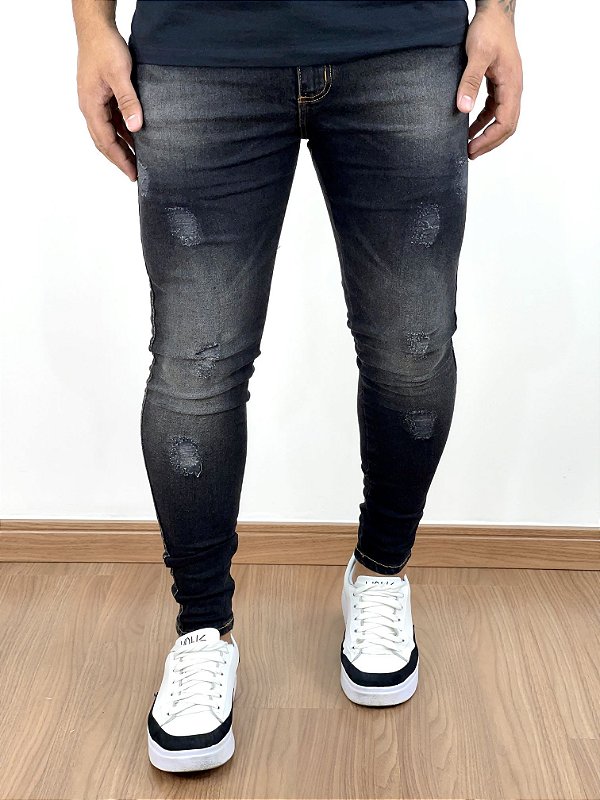 Calça Jeans Lav Preta Super Skinny Destroyed - Creed Jeans