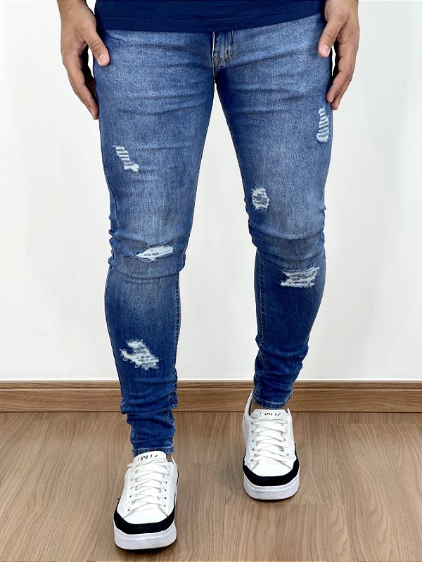 Calça Jeans Médio Super Skinny Destroyed ZP - Zip Off