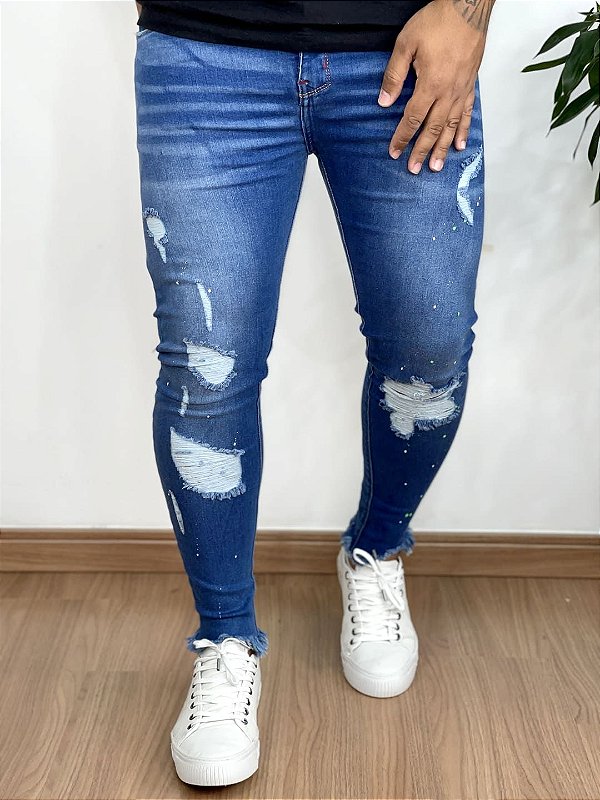 Calça Jeans Super Skinny Barra Destroyed Respingos - Jay Jones