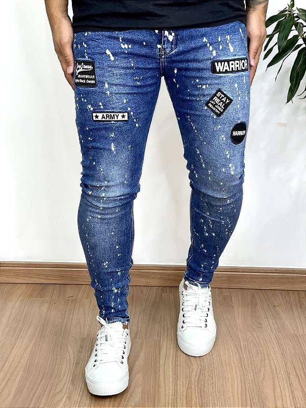 Calça Jeans Super Skinny Bordado Warrior e Respingos - Jay Jones