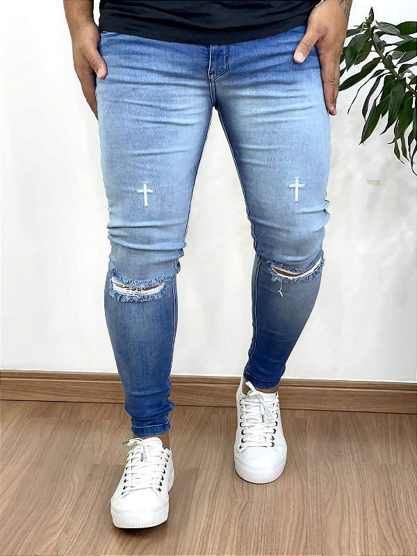 Calça Jeans Super Skinny Cruz Bordada - Jay Jones