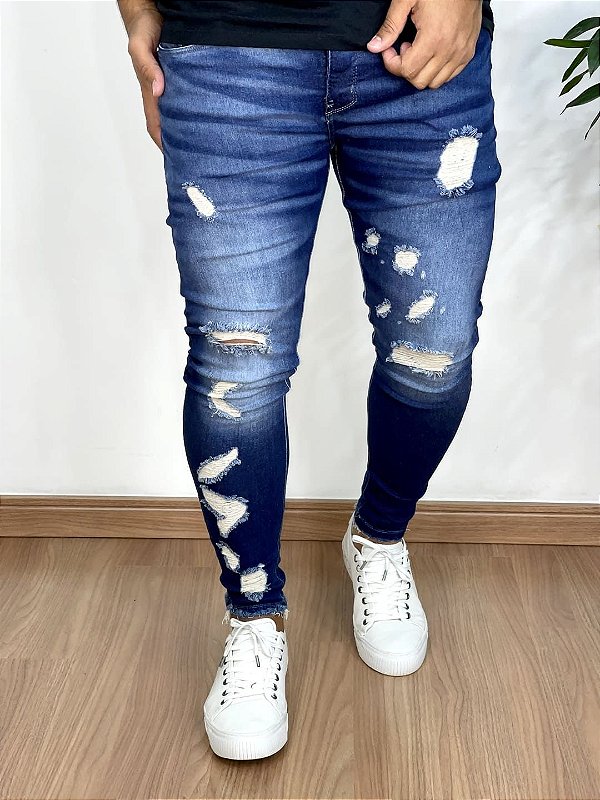 Calça Jeans Super Skinny Escura Destroyed Viena - Jay Jones
