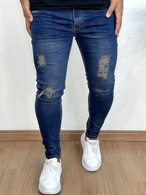 Calça Jeans Super Skinny Escura Three Rips - City Denim