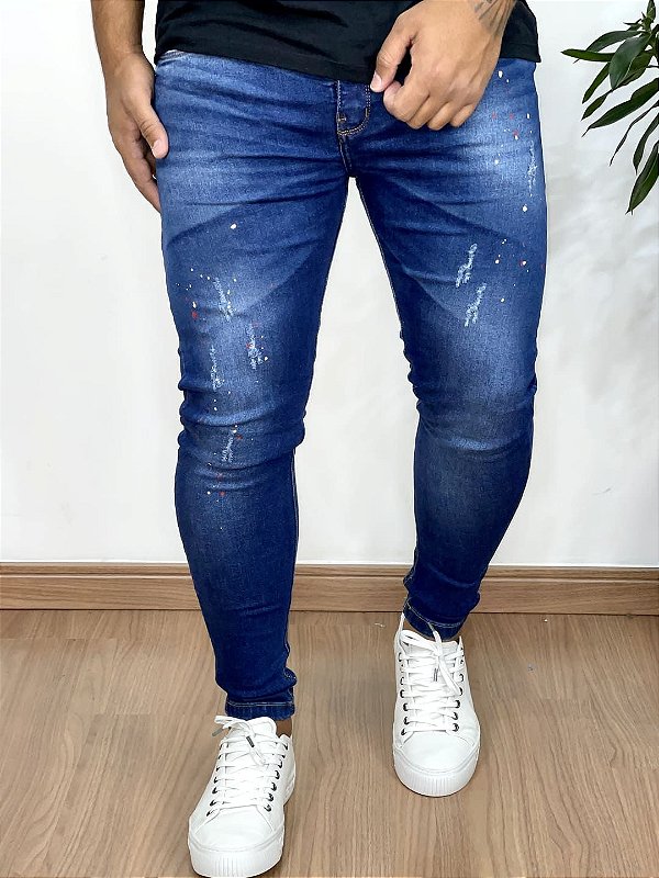 Calça Jeans Super Skinny Respingos Patch No Bolso Traseiro - Jay Jones